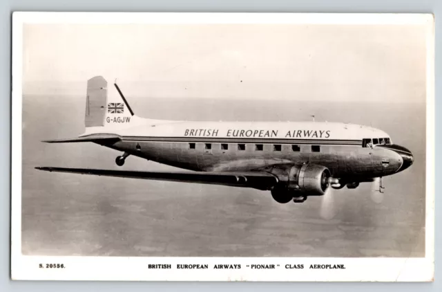 BRITISH EUROPEAN AIRWAYS PIONAIR CLASS AIRPLANE, RPPC VINTAGE Postcard 1958 BEA