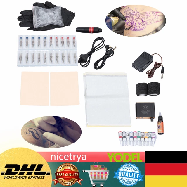 Set penna tatuaggio professionale macchina per tatuaggi macchina con 10 colori alimentatore pedale