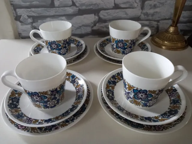 ROYAL TUSCAN  "Nocturne" Set of 4 Coffee Cups & Saucers & Side Plate Bone China