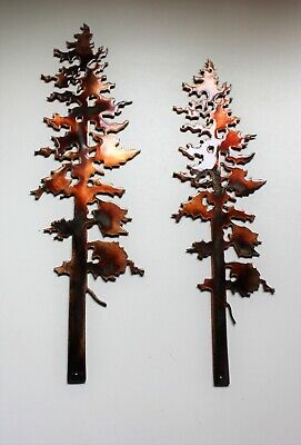 Two Pine Trees Metal Wall Art Decor 10" & 12"