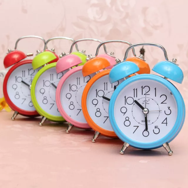 Classic Double Bell Mini Alarm Clock Quartz Movement Bedside Night Clock UK