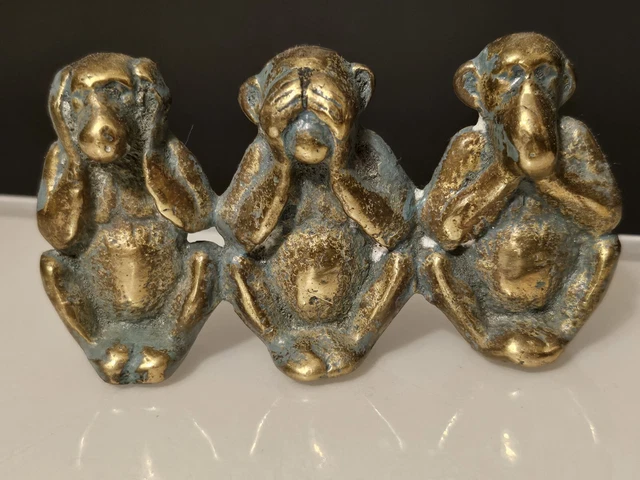 RARE LES TROIS singes de la sagesse (sourd,aveugle,muet)Bronze Patine