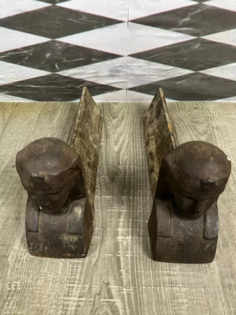 Antike Kaminböcke Aus Eisen Um 1900 Empire Stil Sphinx Ägyptische Motive