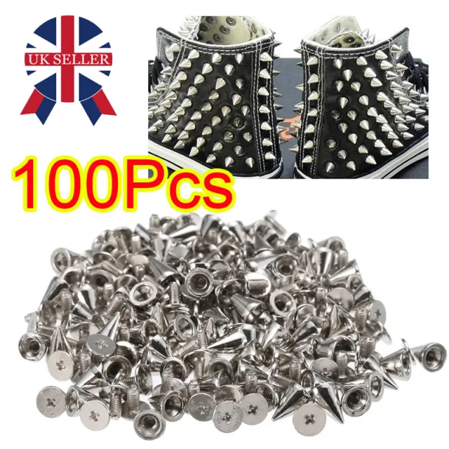 100Pcs 10mm Punk Cone Spikes Screwback Studs for DIY Leather Clothing Jacket #