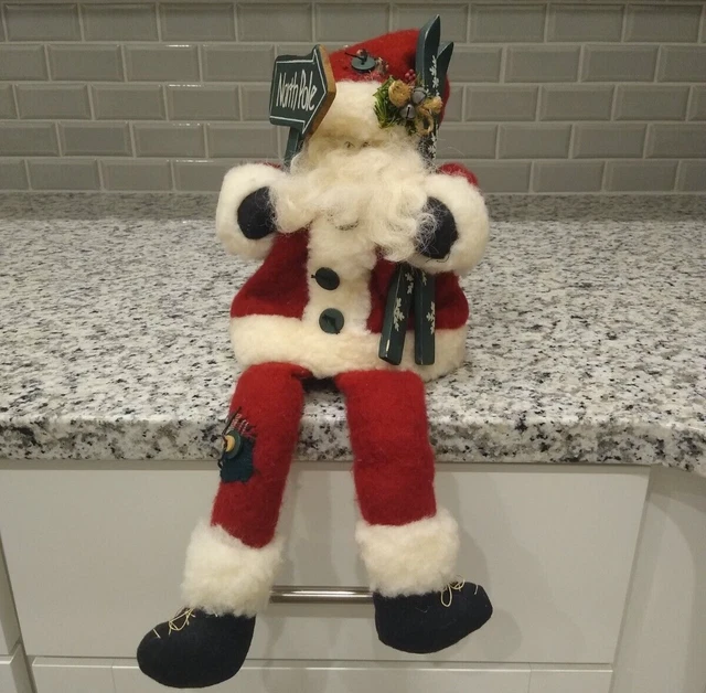 Vintage Christmas Santa Claus Shelf Sitter North Pole Winter Skis Skiing Skier