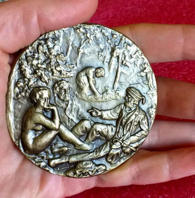 Famous French Painter Édouard Monet bronze medal by Armindo Visco /Nude Lady