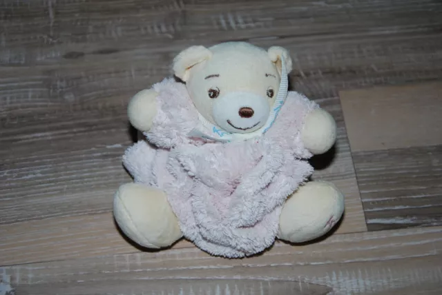 KALOO DOUDOU PELUCHE PLUME FORME BOULE PETIT OURS BEIGE / CREME KALOO 12 cm