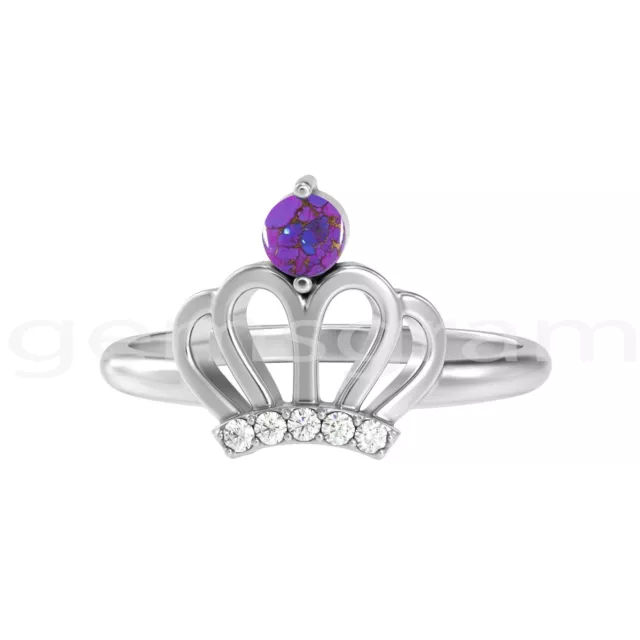 925 Argent Sterling Couronne Bague Avec Violet Cuivre Turquoise & Cz pour Femmes