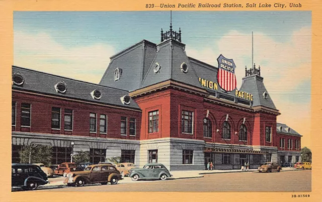 Salt Lake City UT Utah Train Railroad Depot Station Railway Vtg Postcard B25