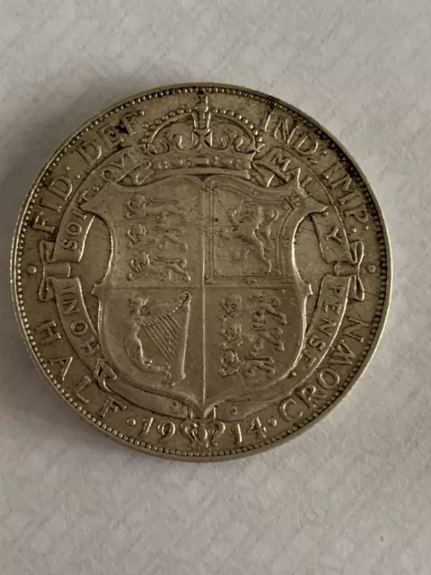 1914 George V .925 Silver Half Crown Coin