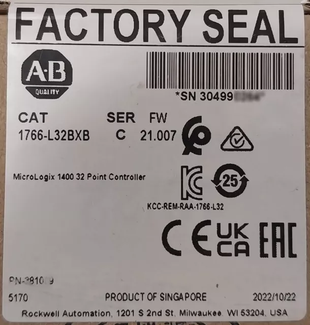 Sealed Pack Allen-Bradley 1766-L32BXB Ser C MicroLogix 1400 32 Point Controller