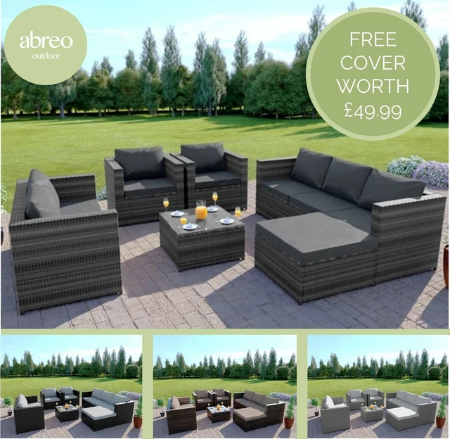 RATTAN GARDEN FURNITURE Sofa Set Armchairs Coffee Table 7 Seater FREE