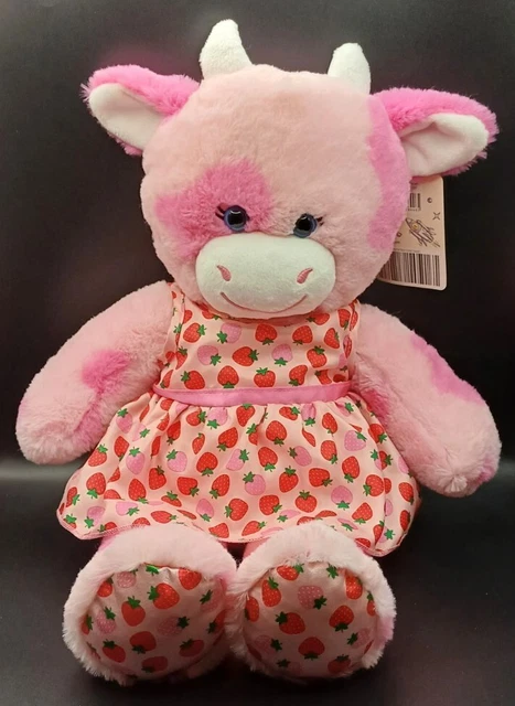 Build-A-Bear Skoosherz Strawberry Cow Stuffed Animal in Pink