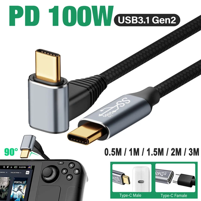 100W 90 Degree Right Angled USB-C to Type-C Extension Fast Charging Cable Cord