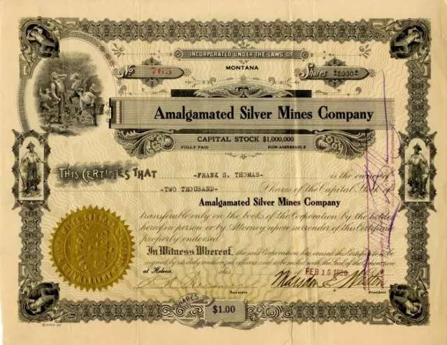 Amalgamated Silver Mines Co. - Stock Certificate - Mining Stocks