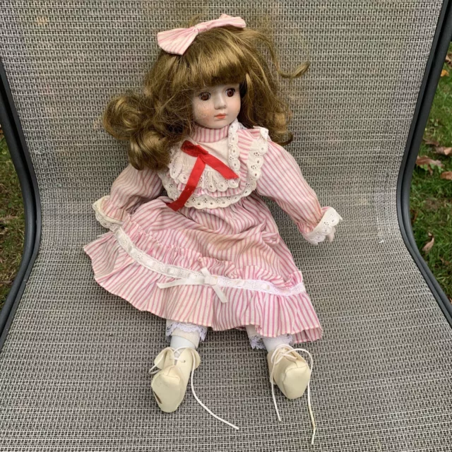 Heritage Signature Collection Musical Porcelain Doll-Pink & White Striped Dress