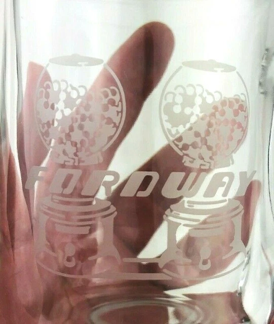 FORDWAY Etched Glass Coffee Mug Ford Gum & Machine Gumball Manufacturer  *Fc