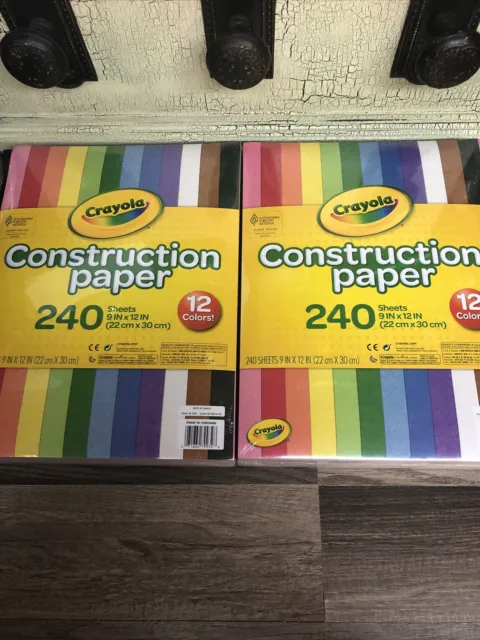 Paquete de 2 Papel de Construcción Crayola 12 Colores 240 Hojas Cada 9"" x 12"" Nuevo