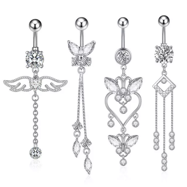 4-5PCS Belly Bars Navel Button Bar Ring Dangle Dangly Body Piercing Jewellery