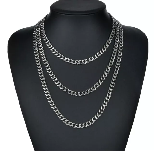 2-15mm Men's 316L Stainless Steel Silver Curb Link NK Necklace Chain Wholesale