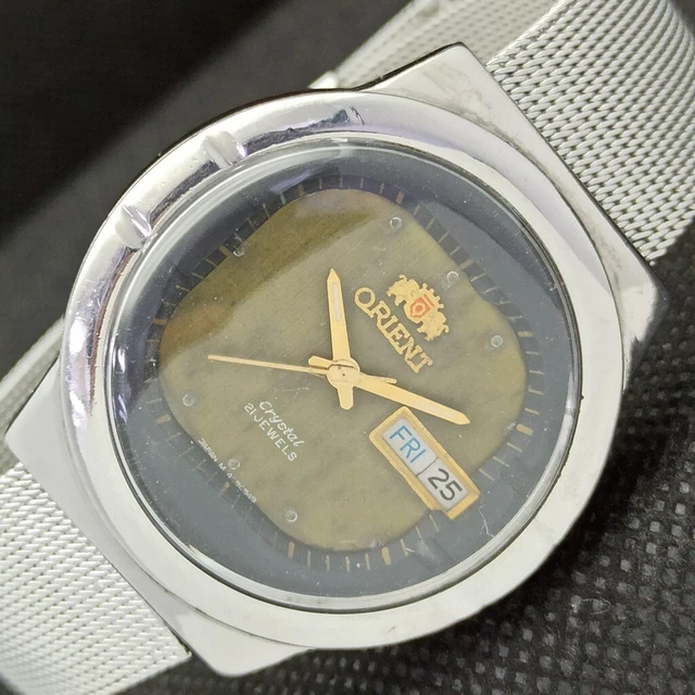 VINTAGE ORIENT CRYSTAL AUTOMATIC 46941 JAPAN MENS DAY/DATE WATCH 516o-a273047-1