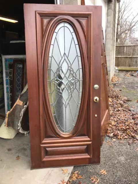 MAR 258 antique entrance door beveled textured glass 35 7/ by 79x 1 7/16