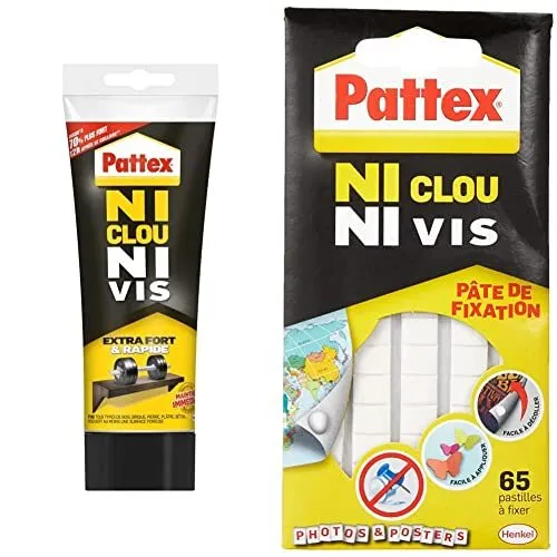 Pattex Ni Clou Ni Vis | Extra Fort & Rapide (tube de 260 g) – Colle de  fixation à maintien immédiat – Colle rapide pour usage intérieur – Colle