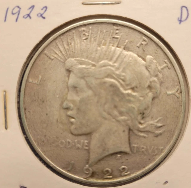 1922D Peace Silver Dollar Very Nice F Denver Mint Graded Fairly