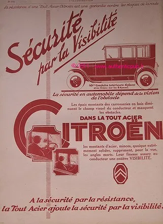 Publicite Automobile Citroen 10 Cv Conduite Interieure Tout Acier De 1926 Ad Pub
