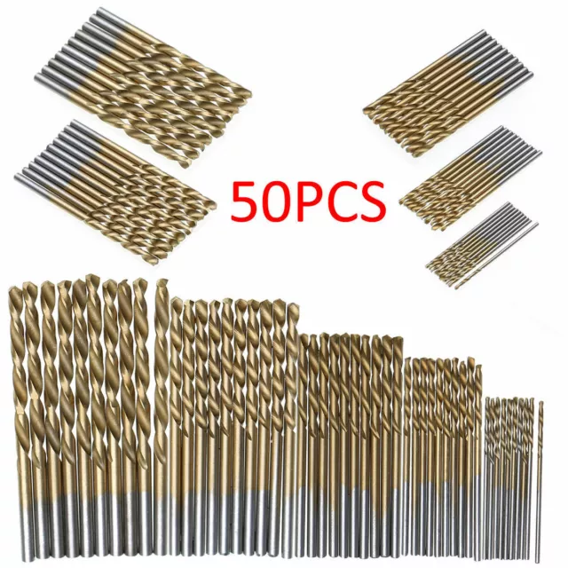 50Pc Titanium Coated HSS High Speed Steel Drill Bit Set Tool 1/1.5/2/2.5/3mm New