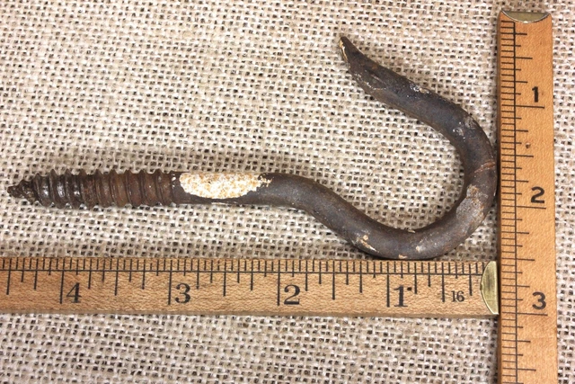 old hanging Plant Hook wash line hanger 4 5/8 x 5/16” rustic vintage paint 5