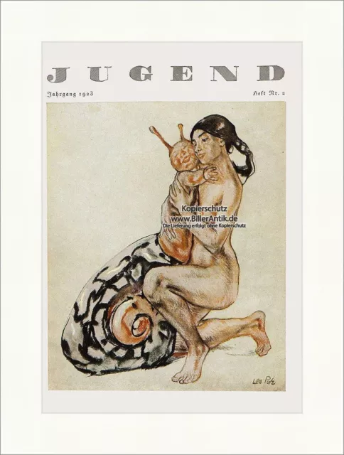 Titelseite der Nummer 2 von 1923 Leo Putz Akt Schnecke Jugendstil Jugend 4356