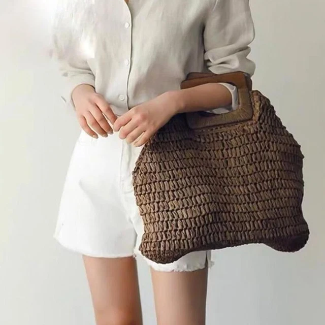 Women Straw Shoulder Bag Summer Beach Holiday Knitted Totes Handbags for Girls F 11