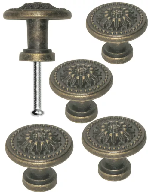 FUXXER® Antike Möbel-Griffe Schubladen-Knöpfe Landhaus Bronze Design, 4er Set