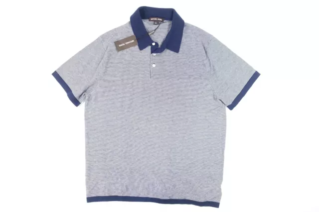 Michael Kors Rayé Bleu Gris XL Lourd Tissé Tricot Polo Hommes Neuf