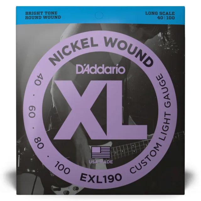 D'Addario XL-Series Nickel Wound 40-100 Bass Guitar Strings, Long Scale [EXL190]