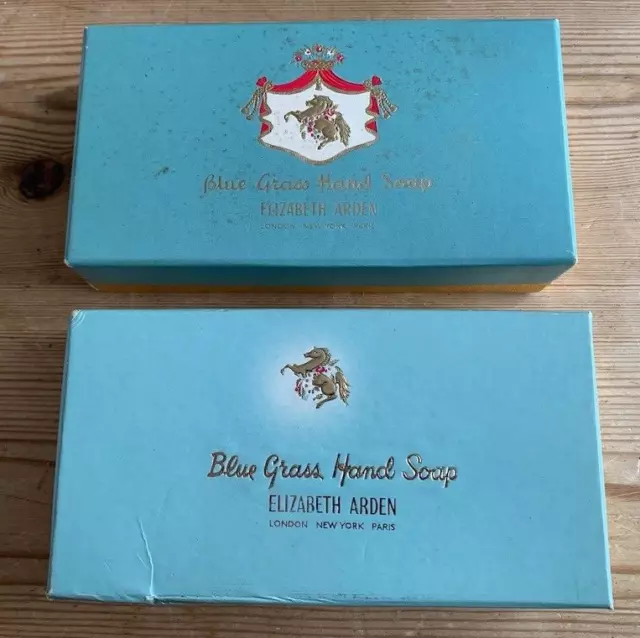 2 Vintage Elizabeth Arden Empty Blue Grass Hand Soap Boxes