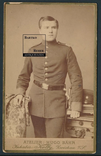 Foto ca. 1880 Zwickau dt. Soldat in Uniform mit Schulterstück und Bajonett