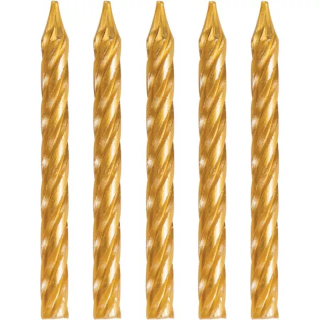 Gold Metallic Spiral Candles 24 Per Pack 2.5" Birthday Cake Candles