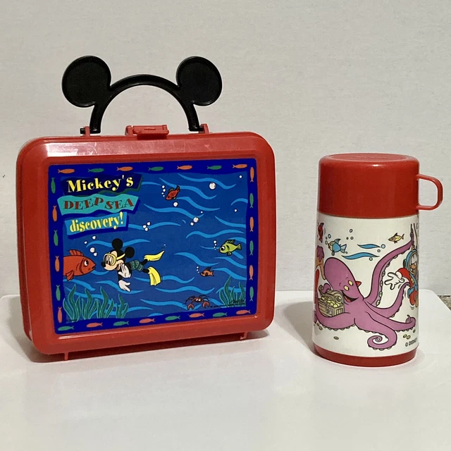 ALADDIN DISNEY Mickey Mouse Deep Sea Discovery Red Lunch Box & Thermos