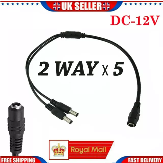 12V DC 2 Way x 5 Splitter Cable for CCTV Camera/DVR/PSU Power Supply Extension