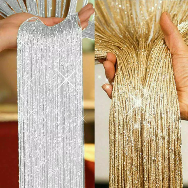 Glitter String Curtain Panels Door Fly Screen Room Divider Voile Net Curtains UK