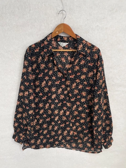 Camicia donna vintage nera floreale taglia XXL