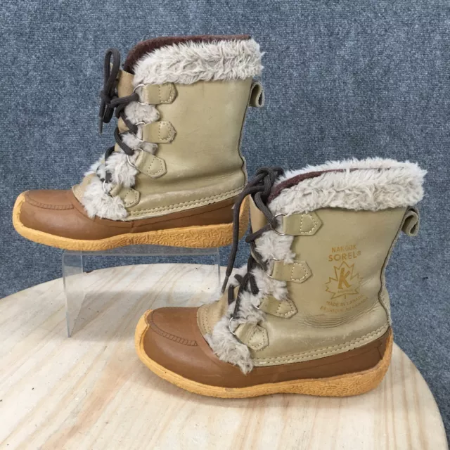 Sorel  Boots Womens 8 Nanook Winter Brown Leather Faux Fur Lace Up Vintage