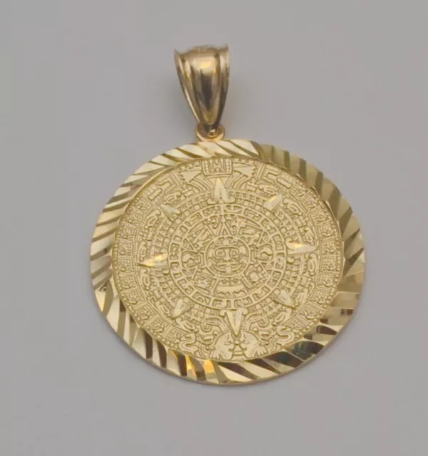 Ethnic Mayan Compass Pendant, Ancient Tribal 14k Yellow Gold , Aztec Calendar P5