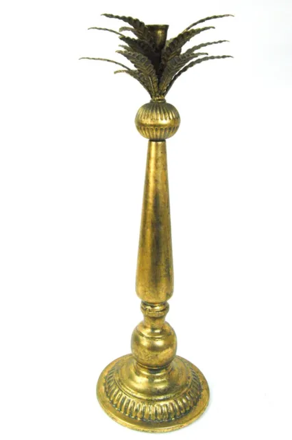 Gold  Candlestick Tall Holder Large Palm Tree Ornate Candle Stand Antiqued 55 cm