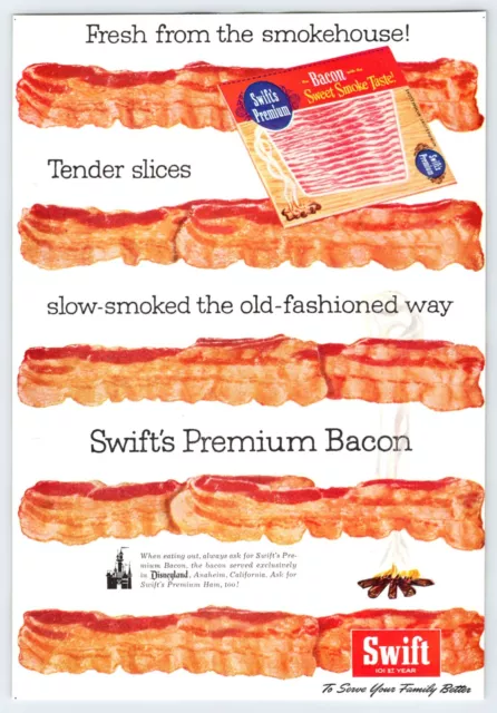 1956 SWIFT 'S PREMIUM BACON Vintage 7"X10" Magazine Ad 1950's M484