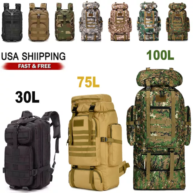 30L-100L Hiking Military Tactical Backpack Rucksack Camping Outdoor Travel Bag