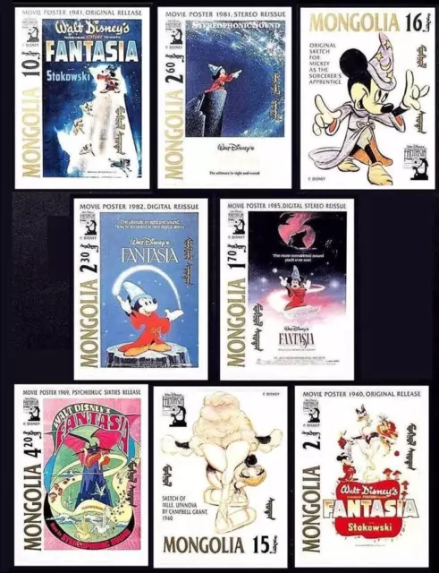 Mongolie 1991 Disney Fantasia Film Affiches + 4 S/S Non MNH Neuf