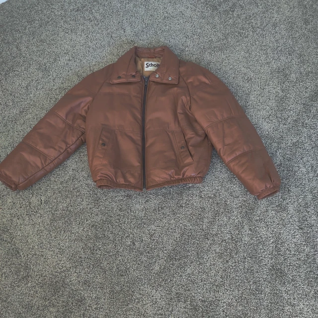 Vintage SCHOTT Size 46 Mens  Soft Leather Puffer Jacket Brown Made in USA